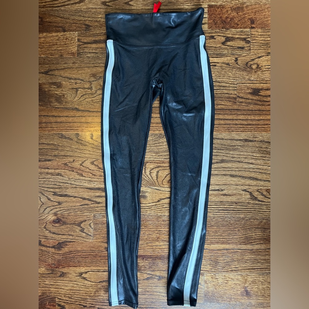 SPANX Faux Leather Leggings for Women Tummy Control with Side Stripe